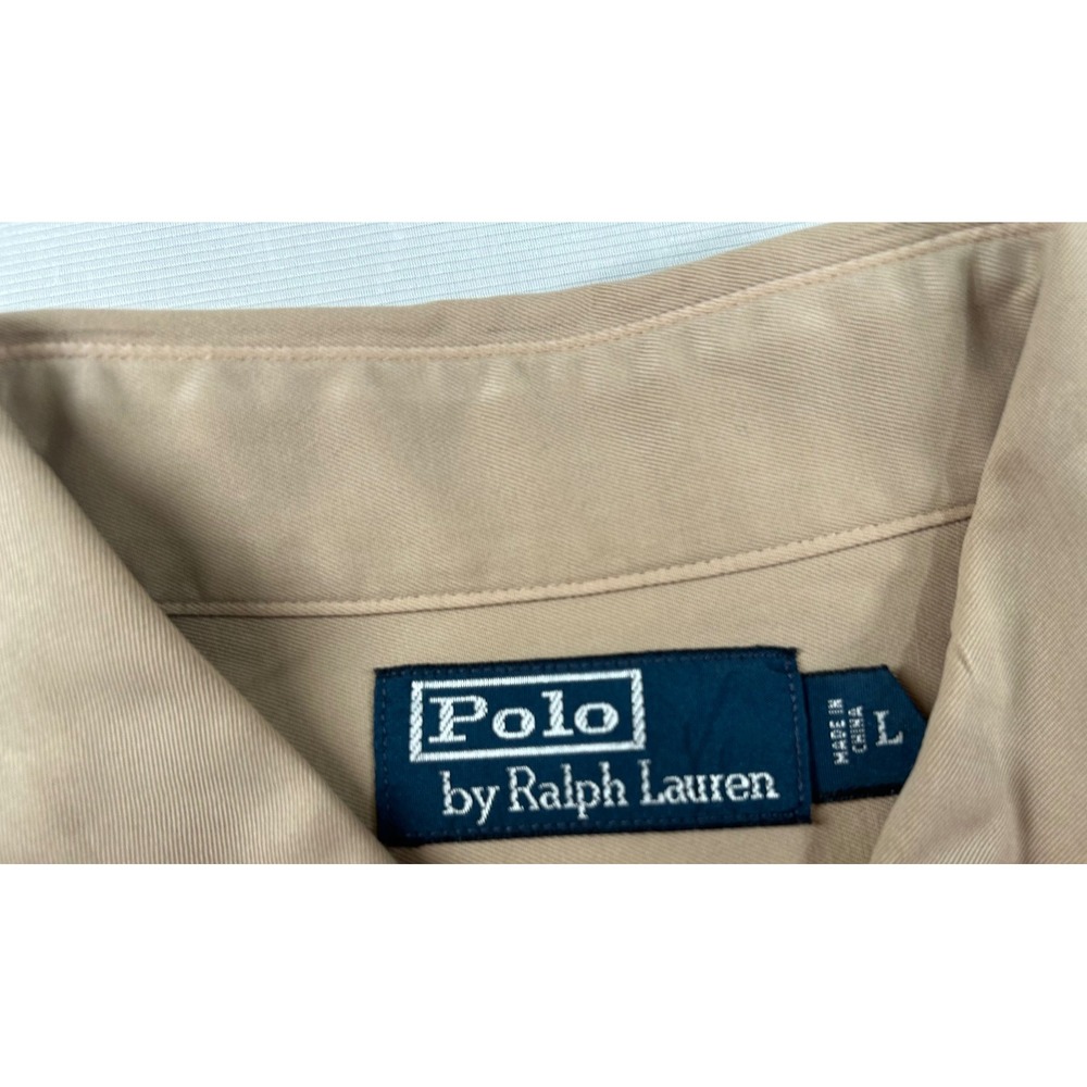 Vintage Polo Ralph Lauren Mens Large Khaki Tan Safari Military Epaulette Shirt